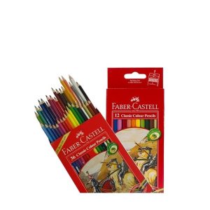 مداد رنگی ۱۲ رنگ فابر کاستل با رنگ‌های شفاف و مغزی نرم