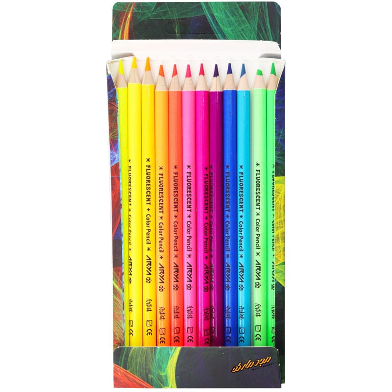 مداد رنگی ۱۲ رنگ فلورسنت آریا
