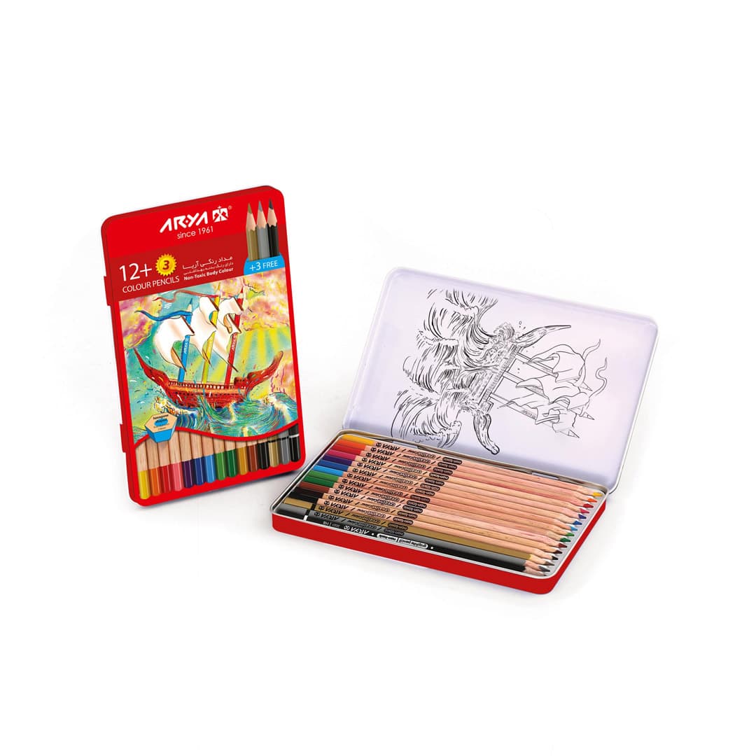 مداد رنگی ۱۲+۳ رنگ فلزی آریا