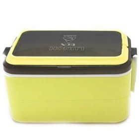 ظرف غذا کارا مستطیل دو طبقه رنگی با درب قفل‌دار و بدنه پلاستیکی مقاوم