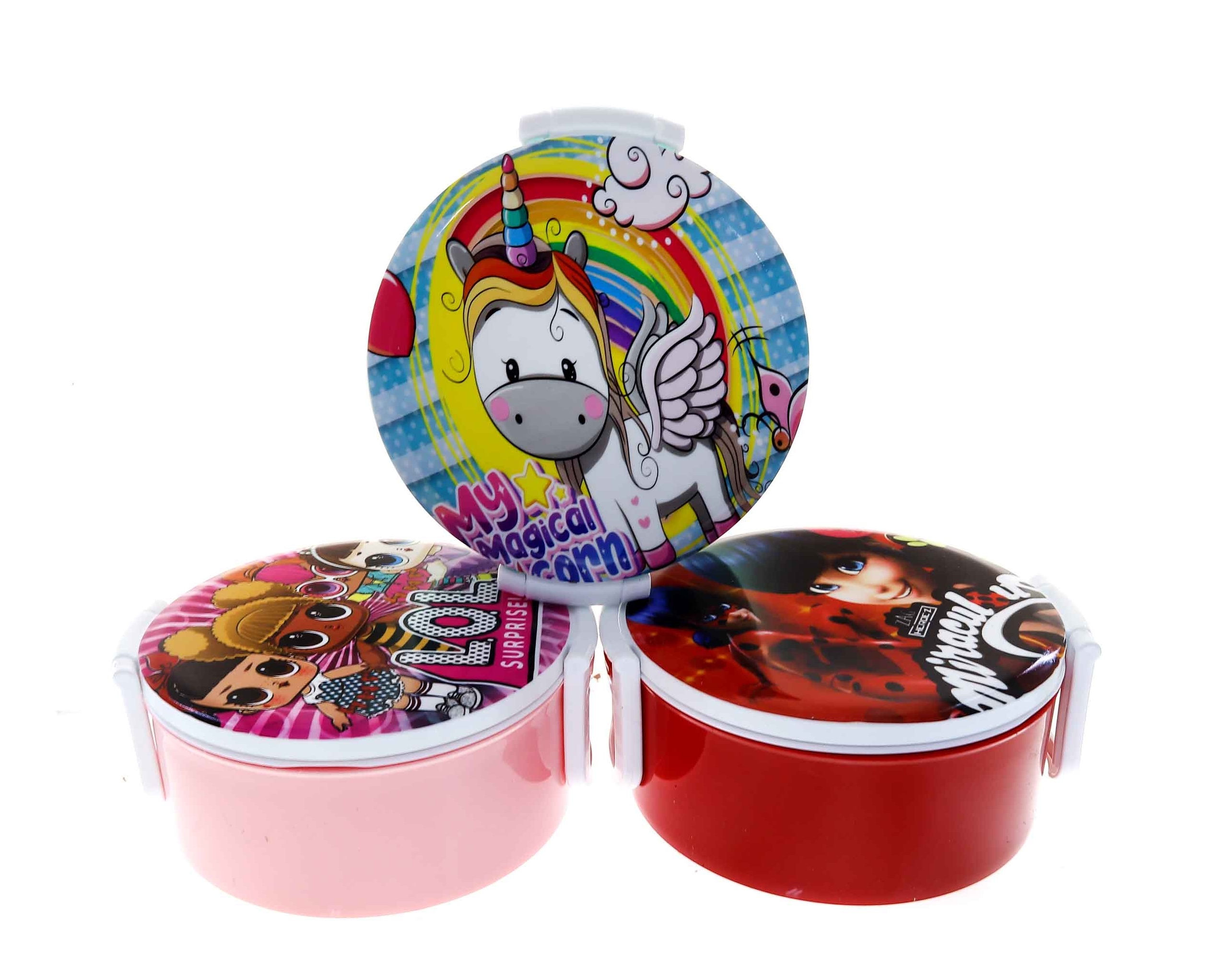 ظرف غذای گرد کارا با ۴ قفل ایمن و پلاستیک بهداشتی مناسب مدرسه و سفر