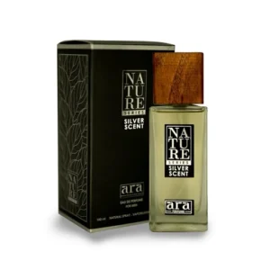 شیشه عطر سیلور سنت نیچر ژاک بوگارت با مایع کهربایی یا سبز تیره، نشان دهنده رایحه گرم و شیرین